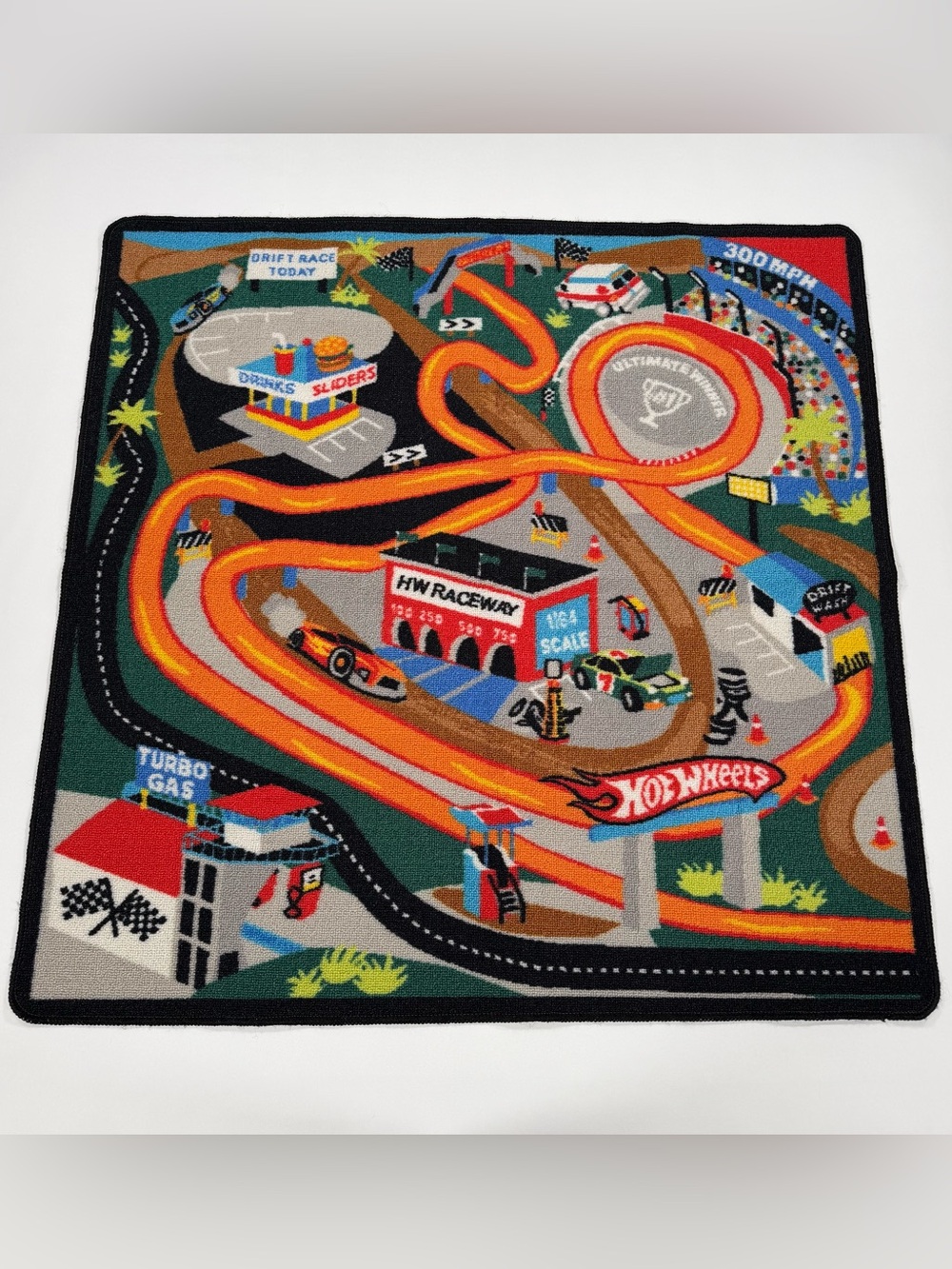 Hot Wheels Drift Raceway Play Rug Carpet Mat 39x39 2009 Mattel Gertmenian 1/64